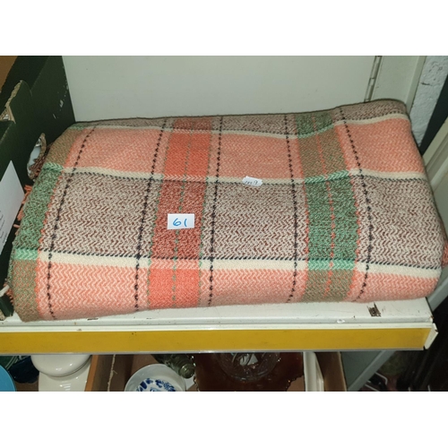 61 - Brown, Green & Pink Welsh Blanket.