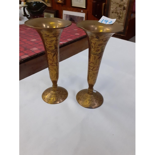 192 - Pair of Etched Brass Bud Vases.