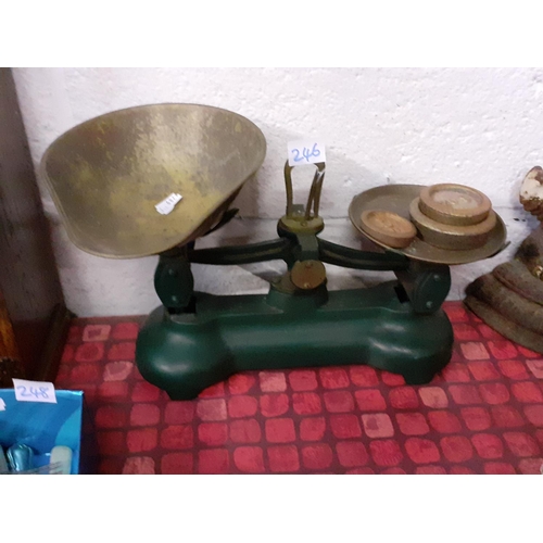 246 - Set of Vintage Green Scales & Weights.