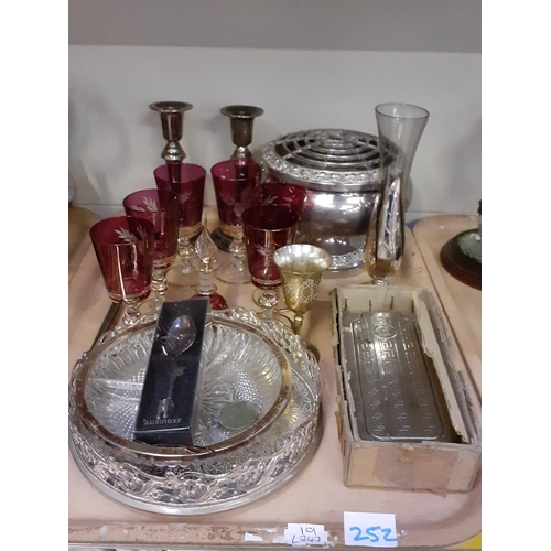 252 - Tray of Plated Ware, Boxed Rolls Razor, Port Glasses etc.