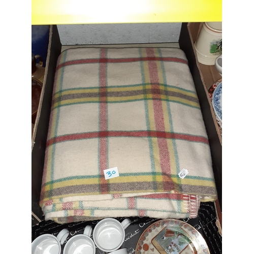 30 - Cream, Red & Yellow Checked Welsh Blanket.