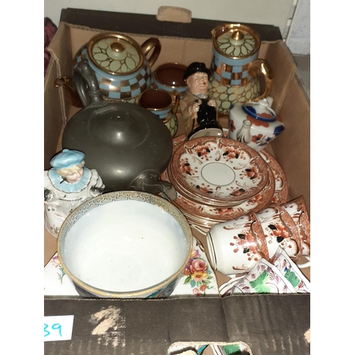 39 - Box of China - includes Trent Part Tea Set, Sadler Tea Service, Royal Doulton Churchill Character Ju... 