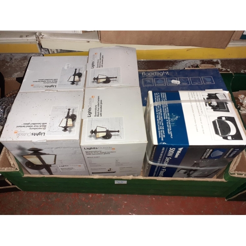 45 - Box of NEW Boxed External Lanterns & Movement LED Floodlights.