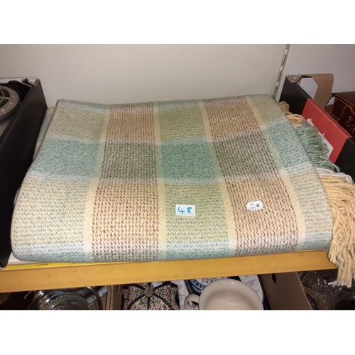 48 - Lemon & Green Checked Welsh Blanket.