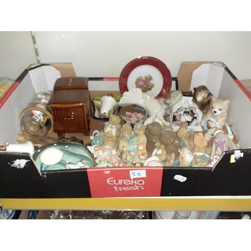 52 - Box of Small Teddy Bear Figures, Thorntons Chocolate Van Money Box, Ship in Bottle etc.