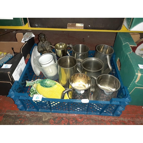 6 - Box of Plated & Pewter Tankards, Fruit Dishes etc.