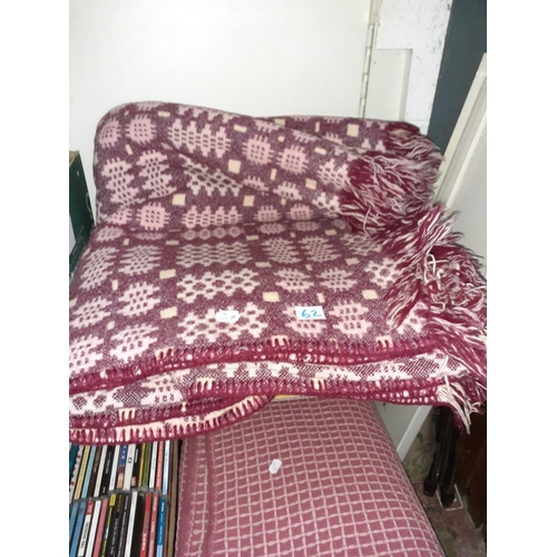 62 - Pink & Burgundy Checked Welsh Blanket.