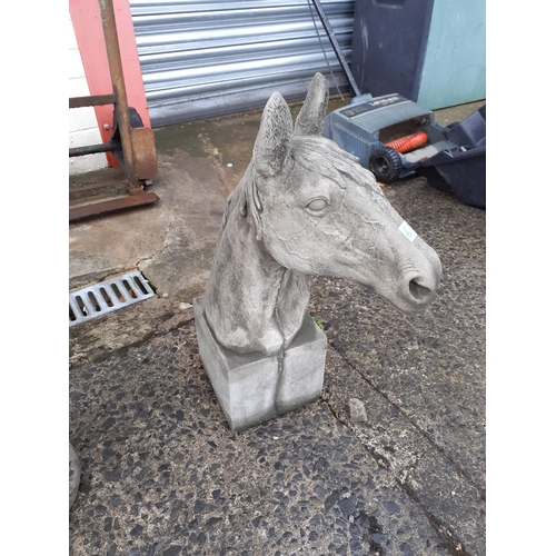 682 - Concrete Horses Head on Plinth.