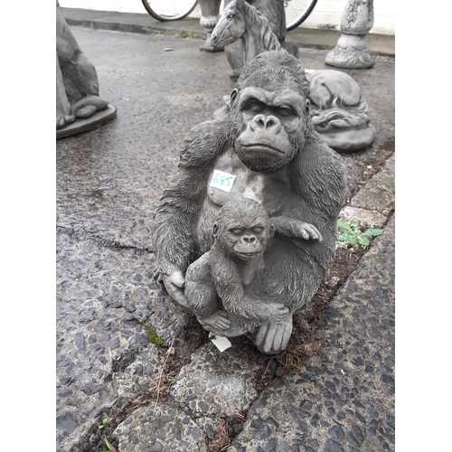 685 - Small Concrete Gorilla & Baby Garden Ornament.