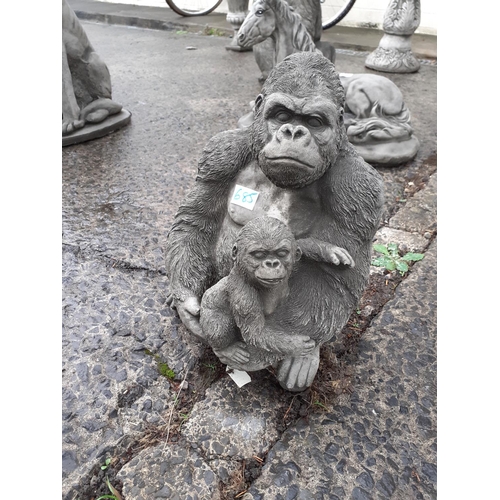 685 - Small Concrete Gorilla & Baby Garden Ornament.