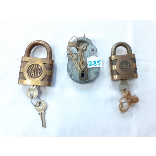 235 - 3 Vintage Padlocks and Keys.