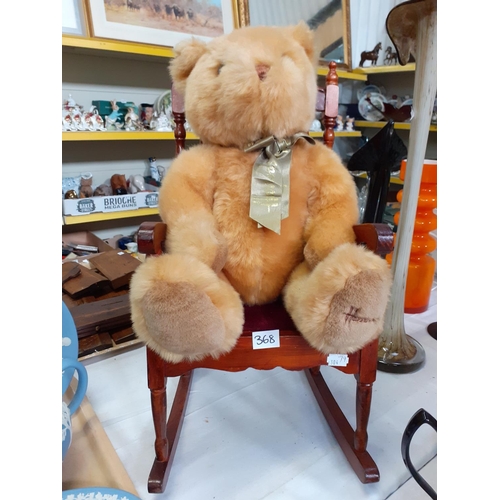 368 - Harrods Teddy Bear Sitting in Carver Rocking Chair.