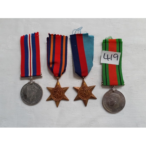 419 - Four World War II Medals - no side markings.