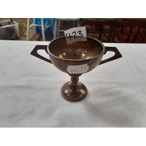 423 - Small Hallmarked Silver Double Handled Cup.