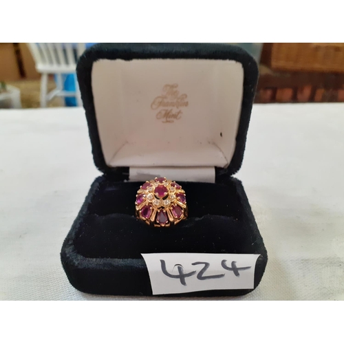 424 - 14ct Gold Franklin Mint Ladies Ring Set with Diamonds & Rubies of The Nine Heavens - Size N.