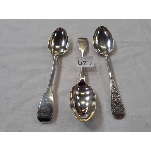 427 - Three Hallmarked Silver Shooting Spoons - 5oz Troy.