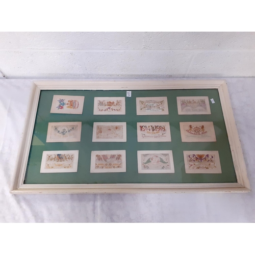 455 - Framed & Glazed Collection of 12 World War One Silk Postcards.