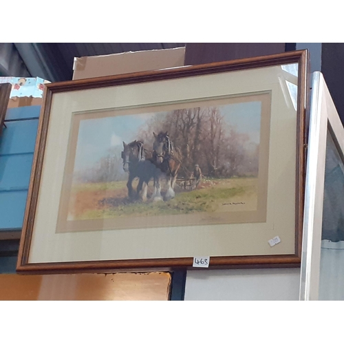 463 - Framed & Glazed Horses & Plough Print by David Shepherd Signed in Pencil.