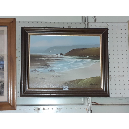 485 - Framed Beach Scene Oil on Canvas Signed 