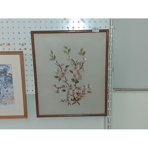 486 - Framed Floral Silk Embroidery.