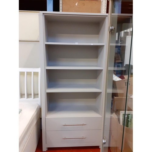 493 - Modern Grey Four Shelf Bookcase with 2 Drawers Under.