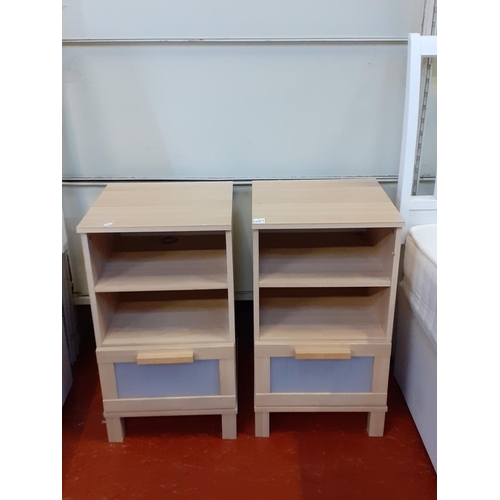 497 - Pair of Modern Light Oak Effect Bedside Cabinets with Two Shelves & Single Drawer.