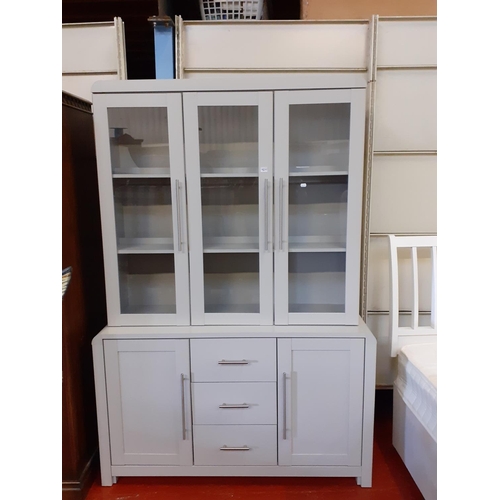 500 - Modern Grey, Glazed Top Triple Dresser - Three Gazed Doors to Top over Double Cupboard & Three Drawe... 