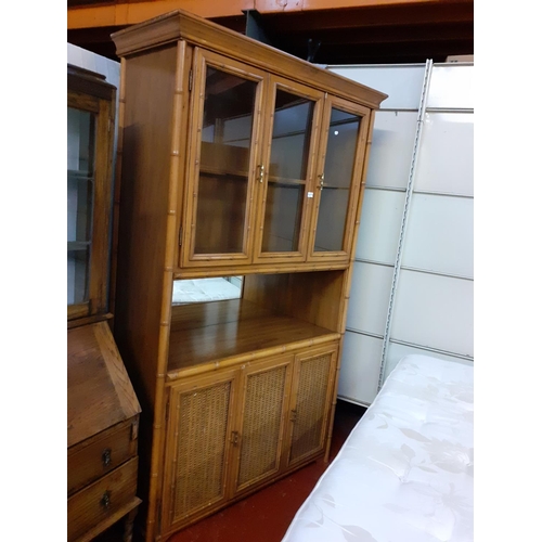 509 - Triple Glazed Top Oak Dresser with Unusual Cane Effect Doors.