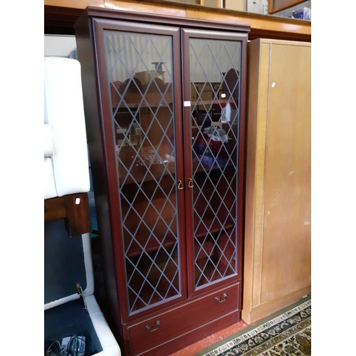 513 - Modern Two Door Glazed Mahogany Effect Bookcase over Single Drawer.