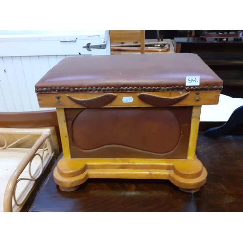 546 - Pine, Hinge Lid Sewing Box Stool & Contents.