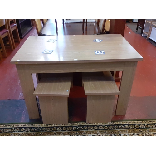 553 - Modern Oak Effect Kitchen Table and Two Matching Bench Seats.