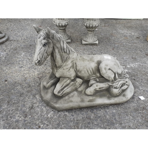 660 - Concrete Garden Resting Horse Ornament.