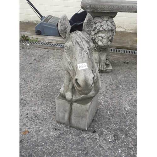 666 - Concrete Horses Head on Plinth.