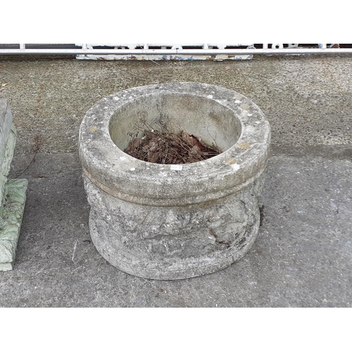 667 - Large Oval Concrete Garden Planter - some cracks but does not affect use.