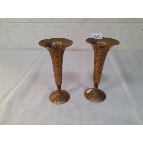 185 - Pair of Etched Brass Bud Vases.