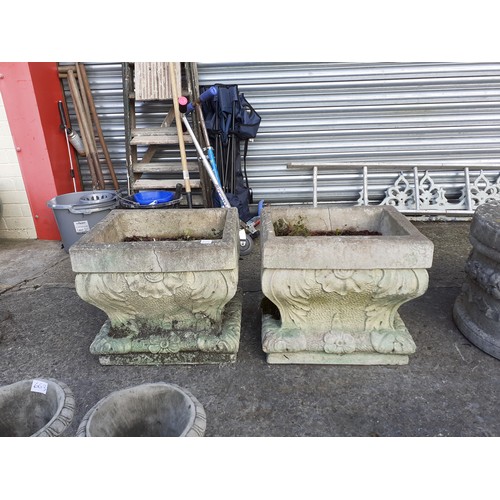 668 - Pair of Rectangular Concrete Garden Planters on Plinths - slight cracks to tops.