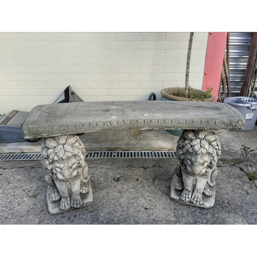 670 - Concrete Garden Bench with Sitting Lion Base.