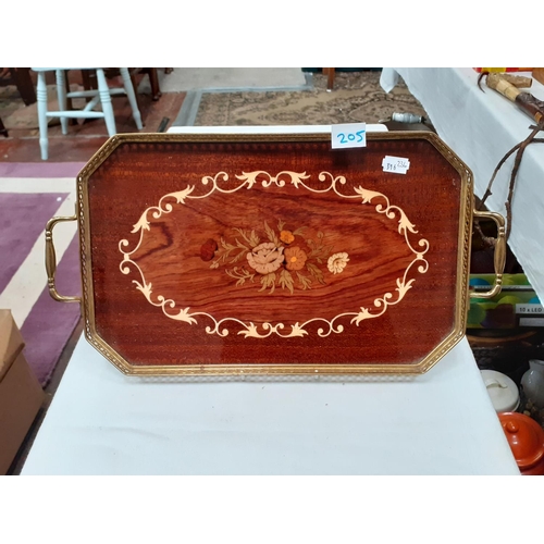 205 - Inlaid Brass Gallery Top Tray.