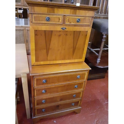 517 - Yew Writing Bureau Desk over Four Drawers with Two Drawers Above.