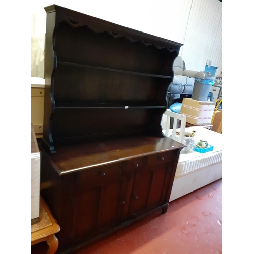 574 - Dark Oak Closed Back Dresser with Three Drawers & Two Cupboards.