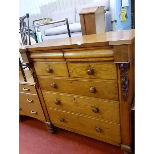 598 - Large Two over Three Oak Chest of Drawers with Two Secret Drawers.