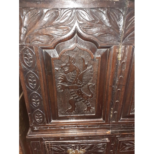 623 - Heavy Carved Dark Oak Welsh Mirror Back Sideboard 