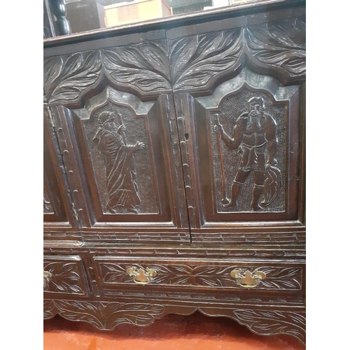 623 - Heavy Carved Dark Oak Welsh Mirror Back Sideboard 