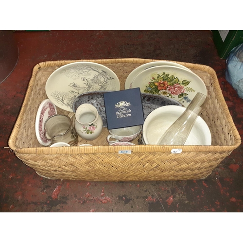 64 - Wicker Basket & Quantity of China and Pottery.