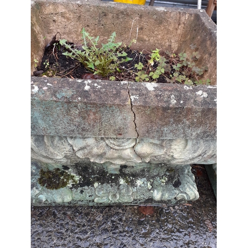 644 - Pair of Large Rectangular Concrete Garden Planters on Plinths - slight cracks to tops.