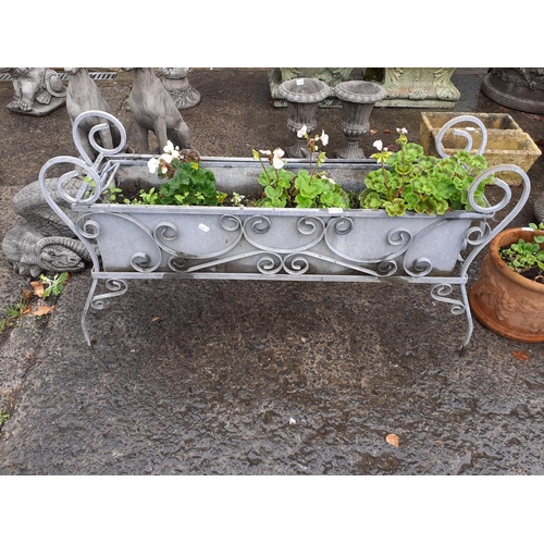 659 - Cast Iron Flower Trough Stand with Tray & Geraniums.