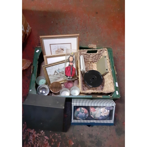 66 - Box of Picture Frames, Doll, Basket etc.