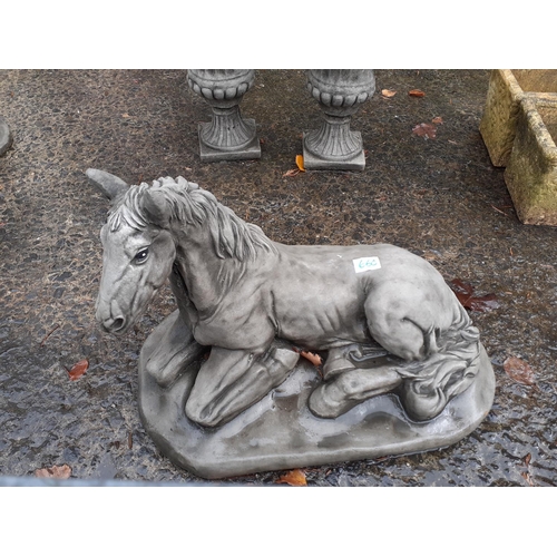 660 - Concrete Garden Resting Horse Ornament.