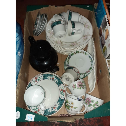 77 - Box of Plates, Cups & Saucers.