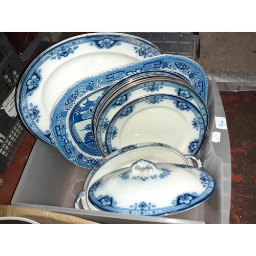 94 - Box of Blue and White Plates, Meat Plates and Tureen.